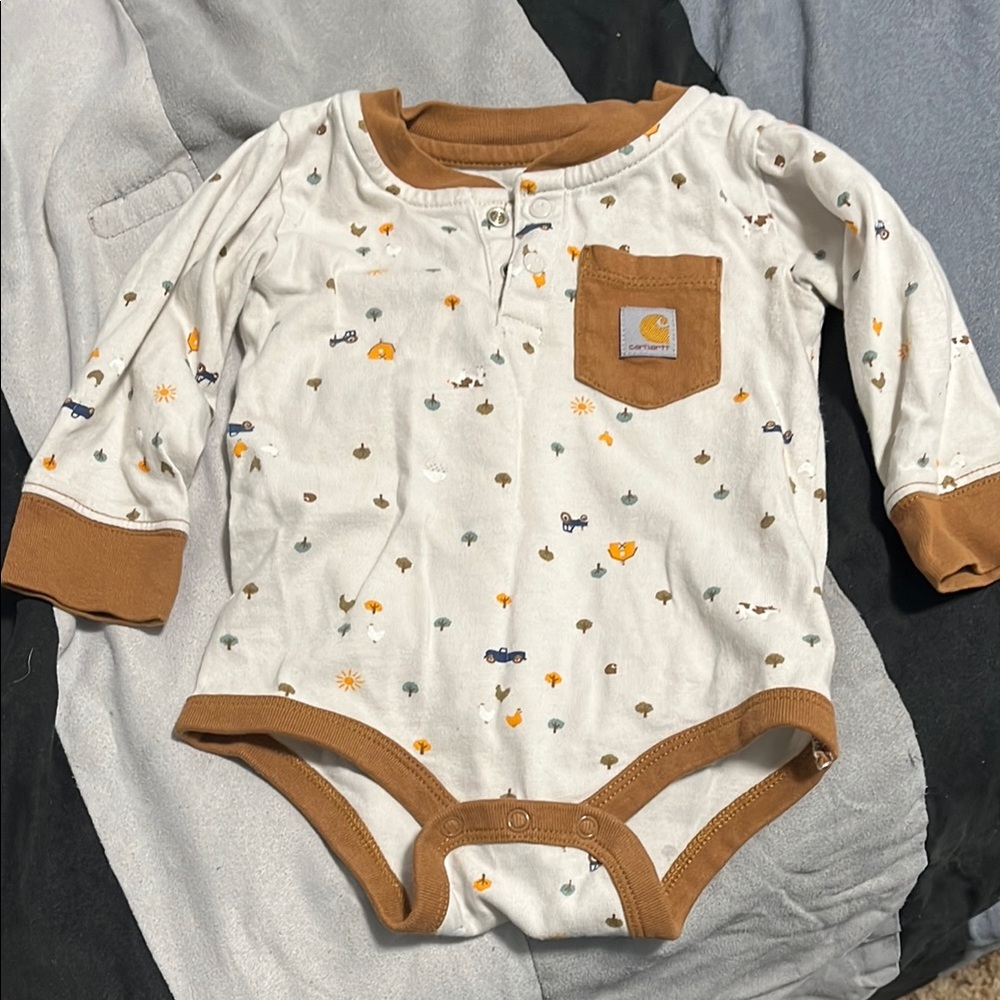 Carhartt White and Brown Bodysuit with Playful Pattern